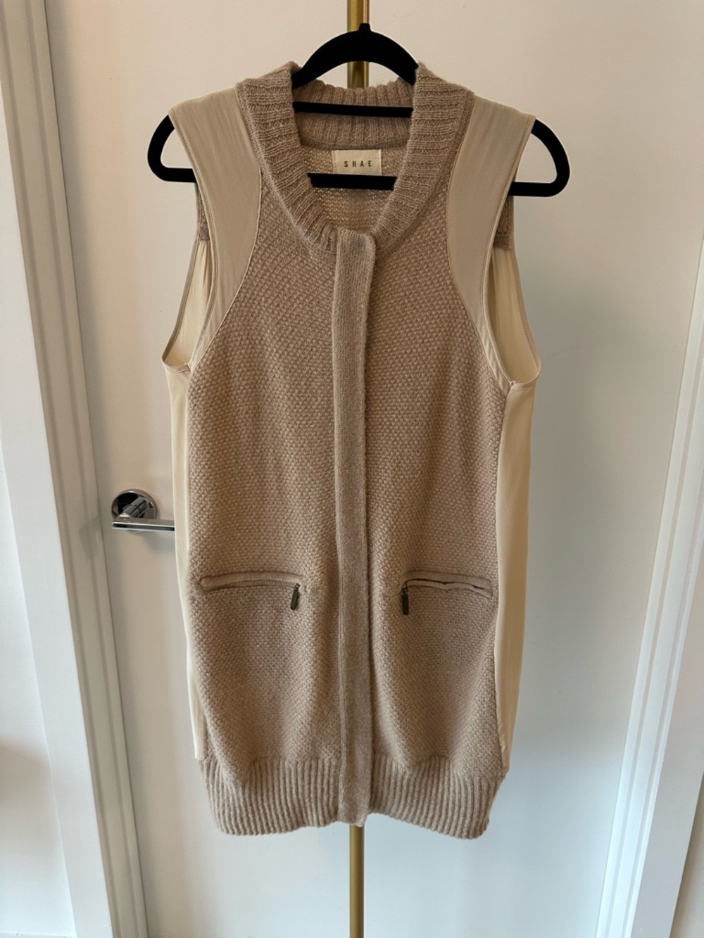 Saba Beige Knit Zip-Front Sleeveless Vest